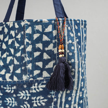 Blue - Marudhara Printed Patchwork Shoulder Bag with Charm
