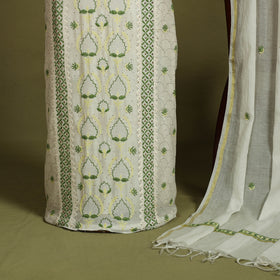 2pc White Hand Embroidery Chanderi Silk Chikankari Dress Material