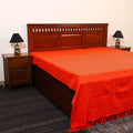 Orange - pure handloom cotton double bed cover from bijnor