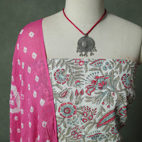 Sanganeri Hand Block Print Cotton 2pc Unstitched Dress Material Kurta Set with Jewellery 28