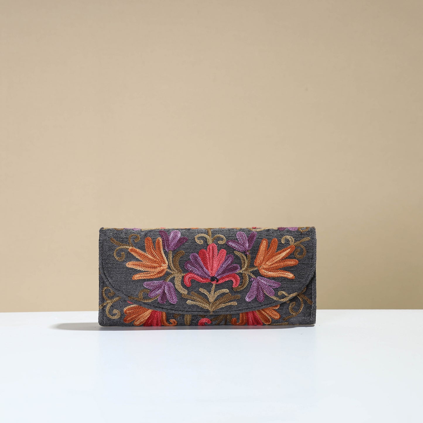 Authentic Kashmiri Crewel Embroidery Velvet Travel Wallet 65