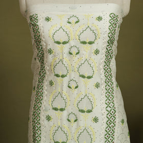 2pc White Hand Embroidery Chanderi Silk Chikankari Dress Material
