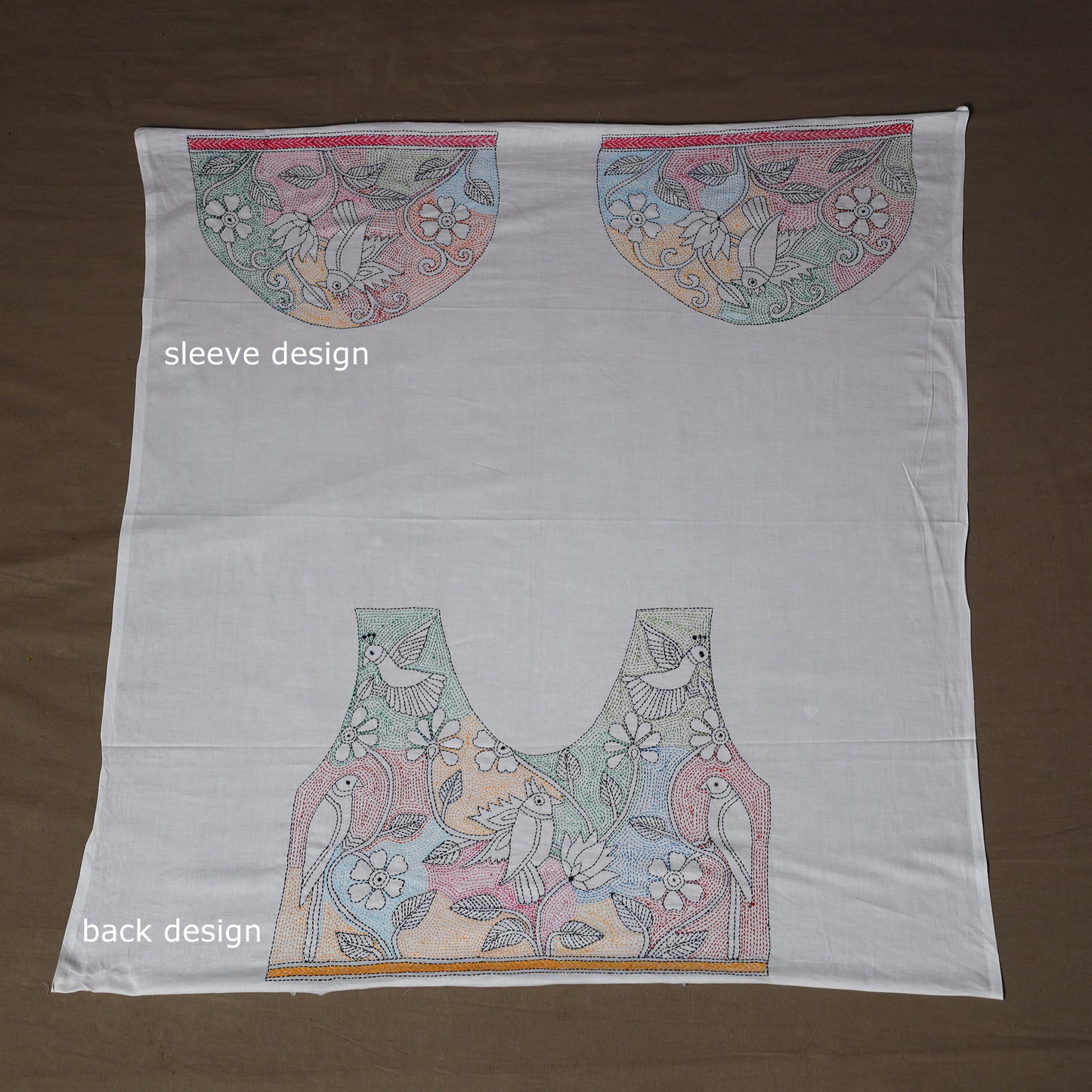 Bengal Kantha Hand Embroidered Cotton Blouse Piece 85