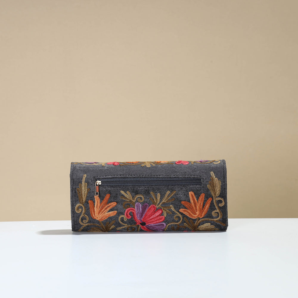 Authentic Kashmiri Crewel Embroidery Velvet Travel Wallet 65