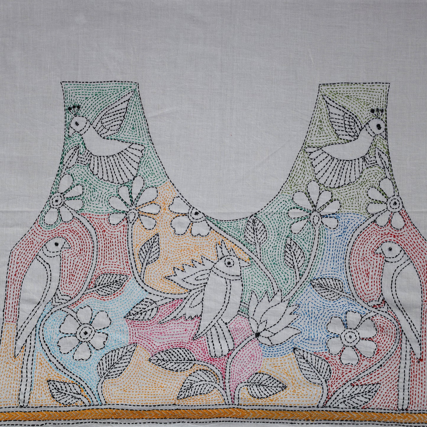 Bengal Kantha Hand Embroidered Cotton Blouse Piece 85