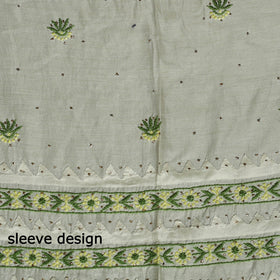 2pc White Hand Embroidery Chanderi Silk Chikankari Dress Material