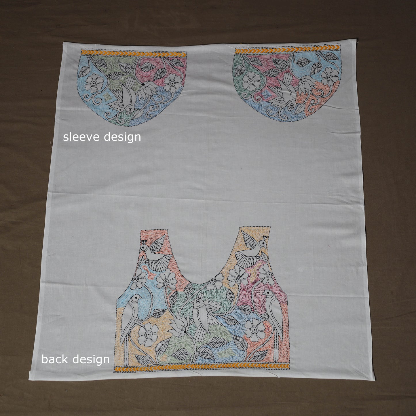 Bengal Kantha Hand Embroidered Cotton Blouse Piece 84