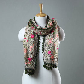 Green Ranihati Chanderi Silk Embroidered Stole