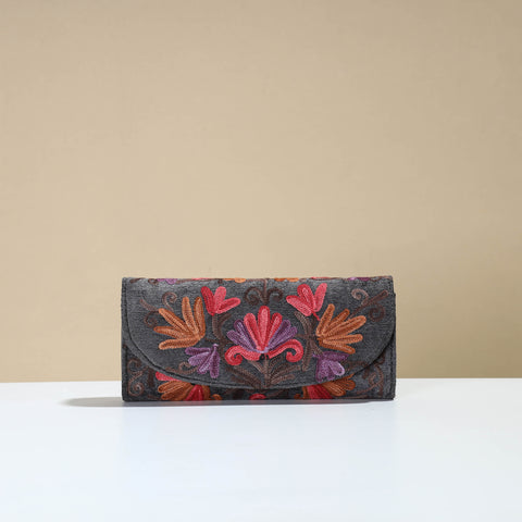 Authentic Kashmiri Crewel Embroidery Velvet Travel Wallet 67