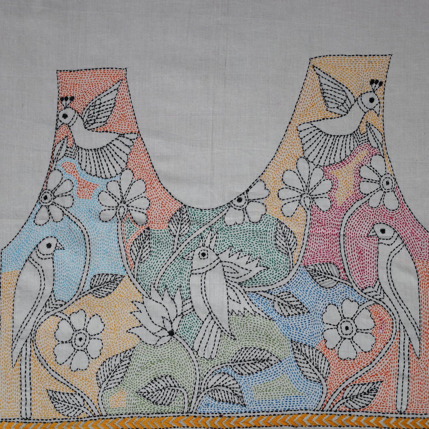 Bengal Kantha Hand Embroidered Cotton Blouse Piece 84