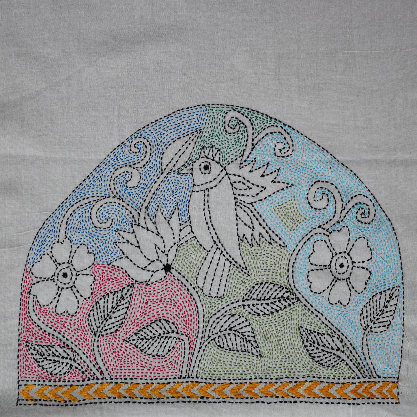 Bengal Kantha Hand Embroidered Cotton Blouse Piece 84