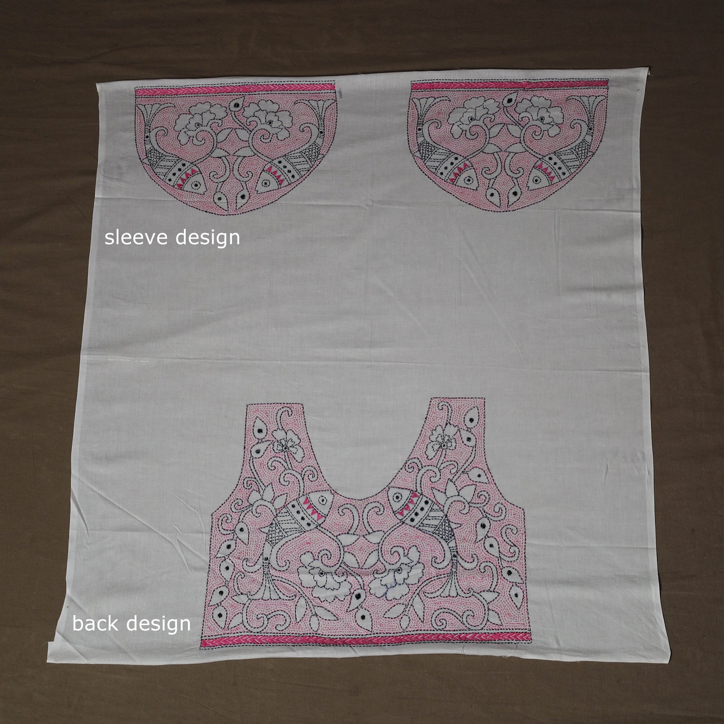 Bengal Kantha Hand Embroidered Cotton Blouse Piece 83