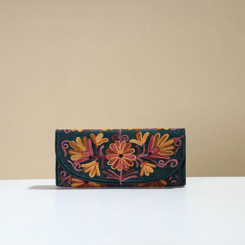 Authentic Kashmiri Crewel Embroidery Velvet Travel Wallet 68