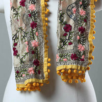 Yellow - Ranihati Chanderi Silk Phulkari Embroidered Stole 140