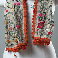 Orange - Ranihati Chanderi Silk Phulkari Embroidered Stole 141