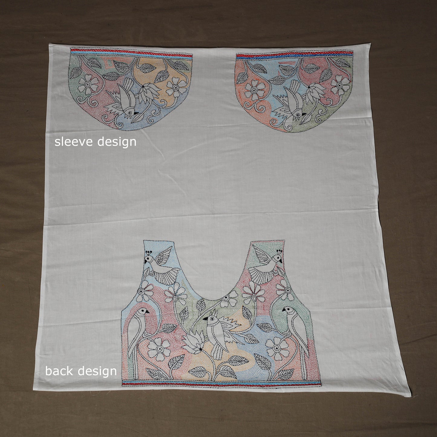 Bengal Kantha Hand Embroidered Cotton Blouse Piece82