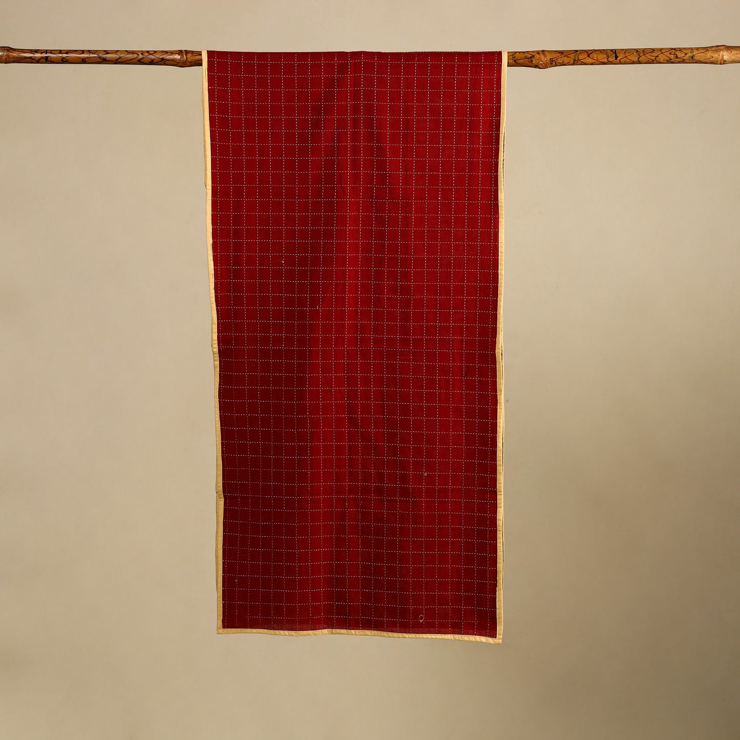 Red -cotton jacquard stole 10 - handcrafted