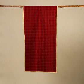 Red -cotton jacquard stole 10 - handcrafted