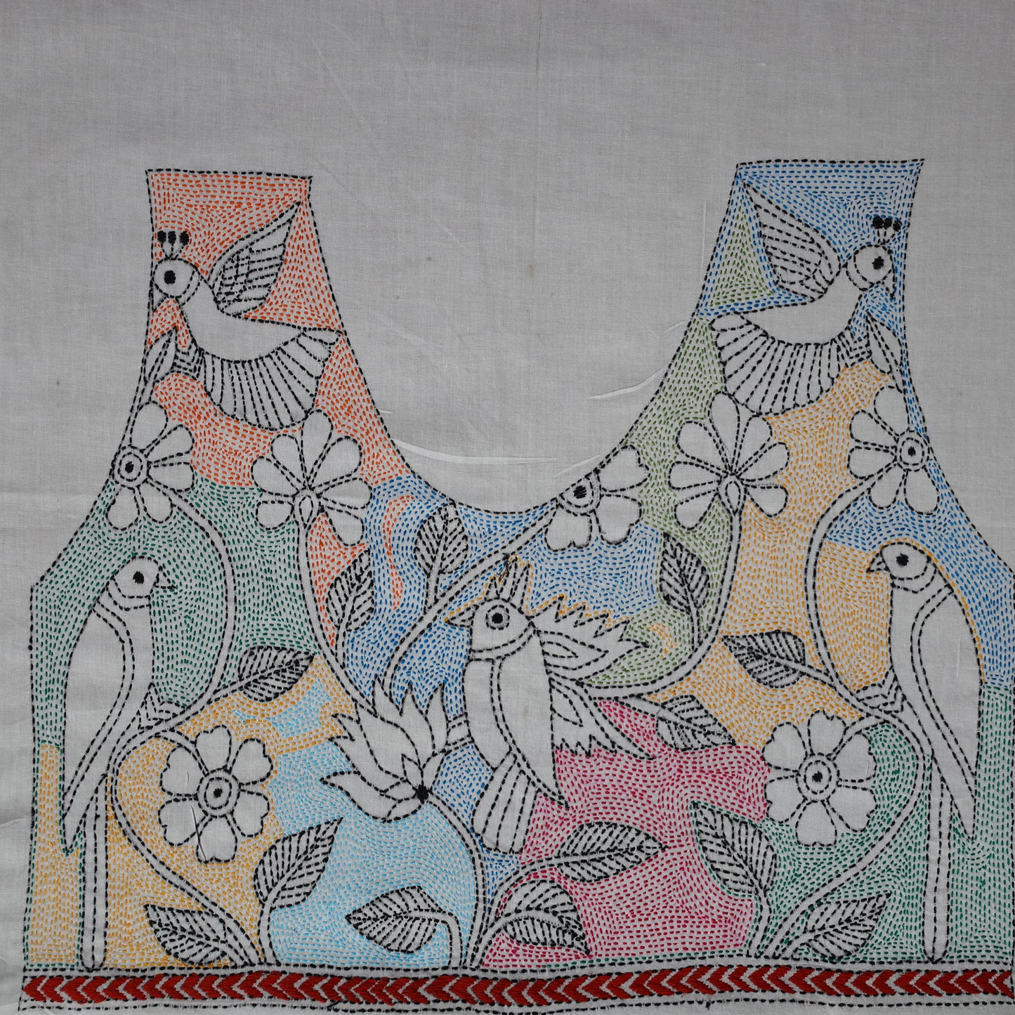 Bengal Kantha Hand Embroidered Cotton Blouse Piece 81