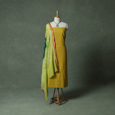 Yellow - Jacquard Woven Cotton 2pc Unstitched Dress Material Kurta Set with Jewellery 31