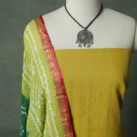 Yellow - Jacquard Woven Cotton 2pc Unstitched Dress Material Kurta Set with Jewellery 31