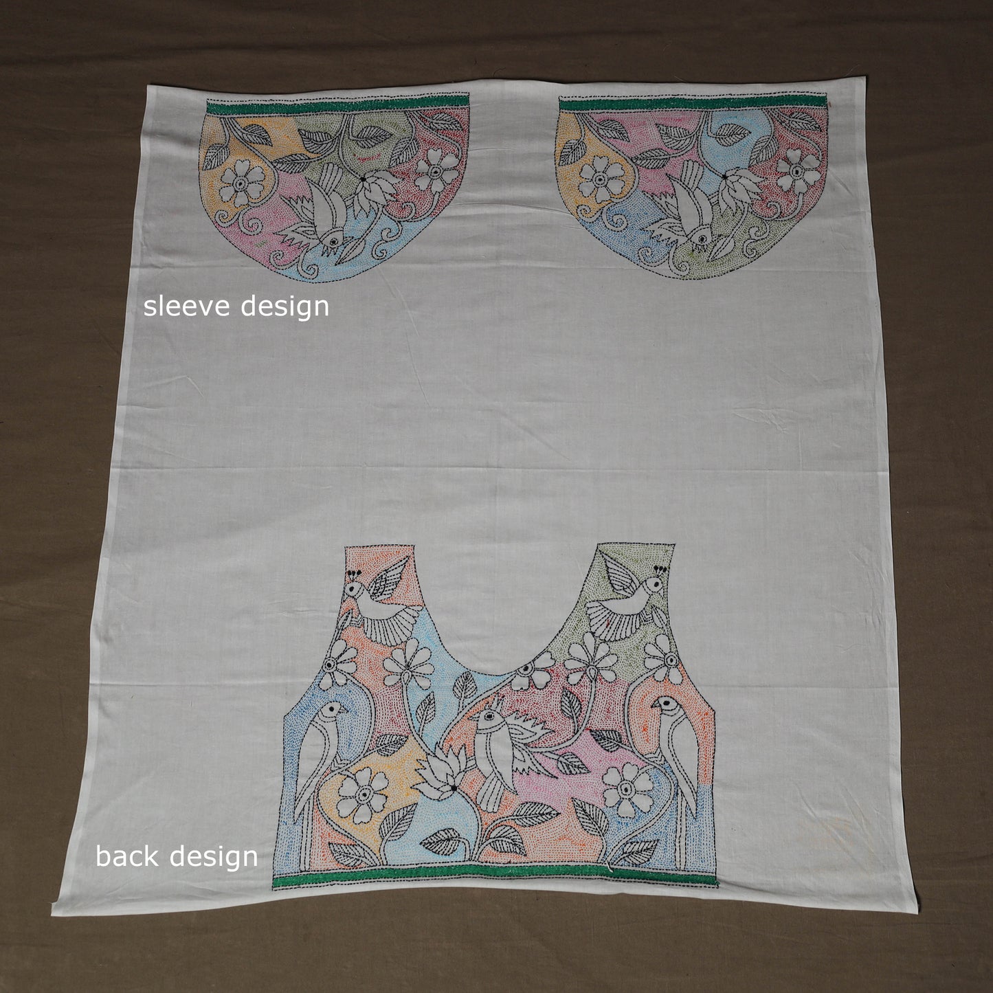 Bengal Kantha Hand Embroidered Cotton Blouse Piece 80