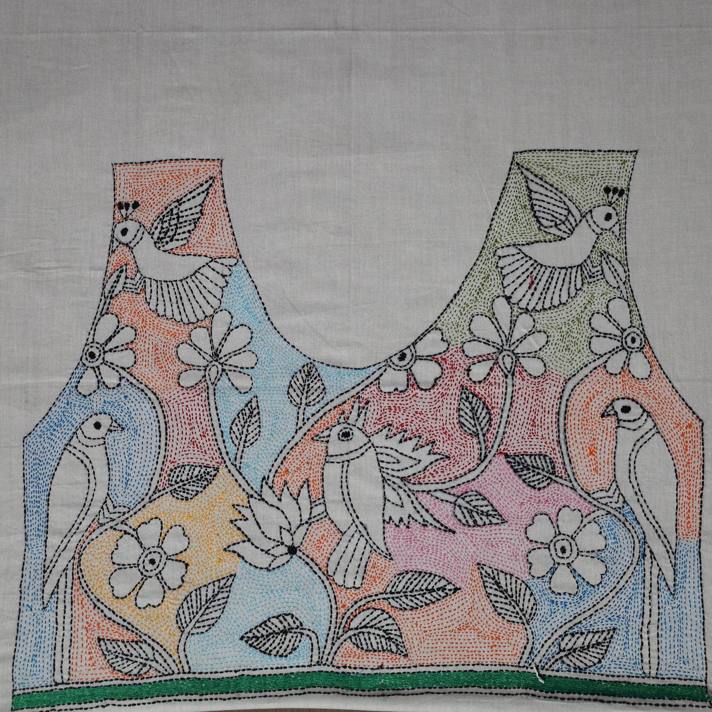 Bengal Kantha Hand Embroidered Cotton Blouse Piece 80