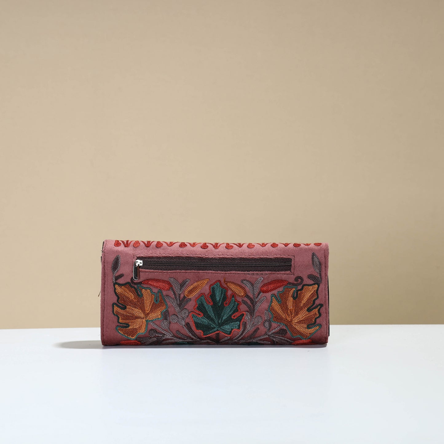 Authentic Kashmiri Crewel Embroidery Velvet Travel Wallet 73