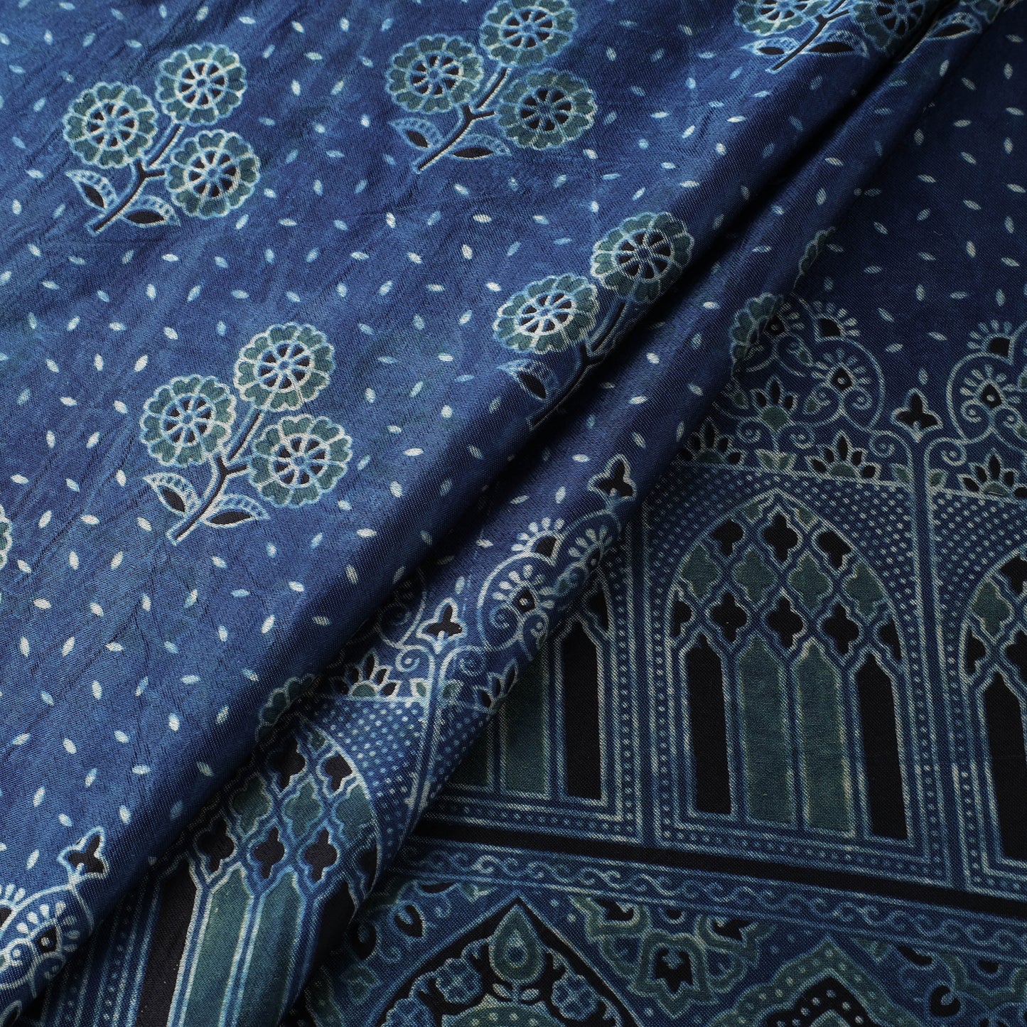 Blue - natural dyed mashru silk fabric 25 - handcrafted