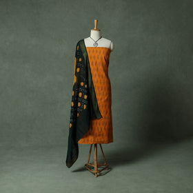 Pochampally Ikat Weave Cotton 2pc Unstitched Dress Material Kurta Set with Jewellery 32