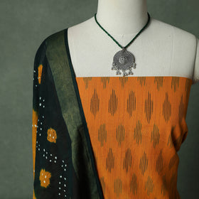 Pochampally Ikat Weave Cotton 2pc Unstitched Dress Material Kurta Set with Jewellery 32