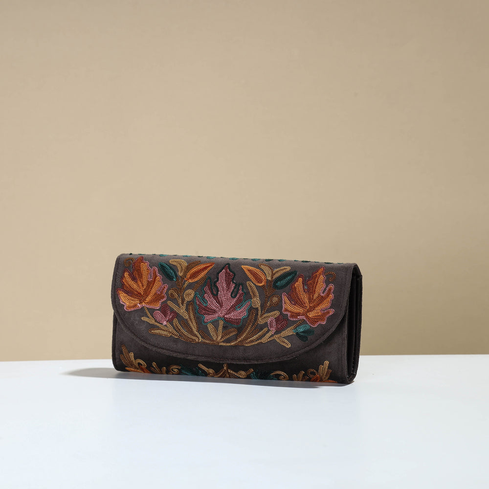 Authentic Kashmiri Crewel Embroidery Velvet Travel Wallet 75