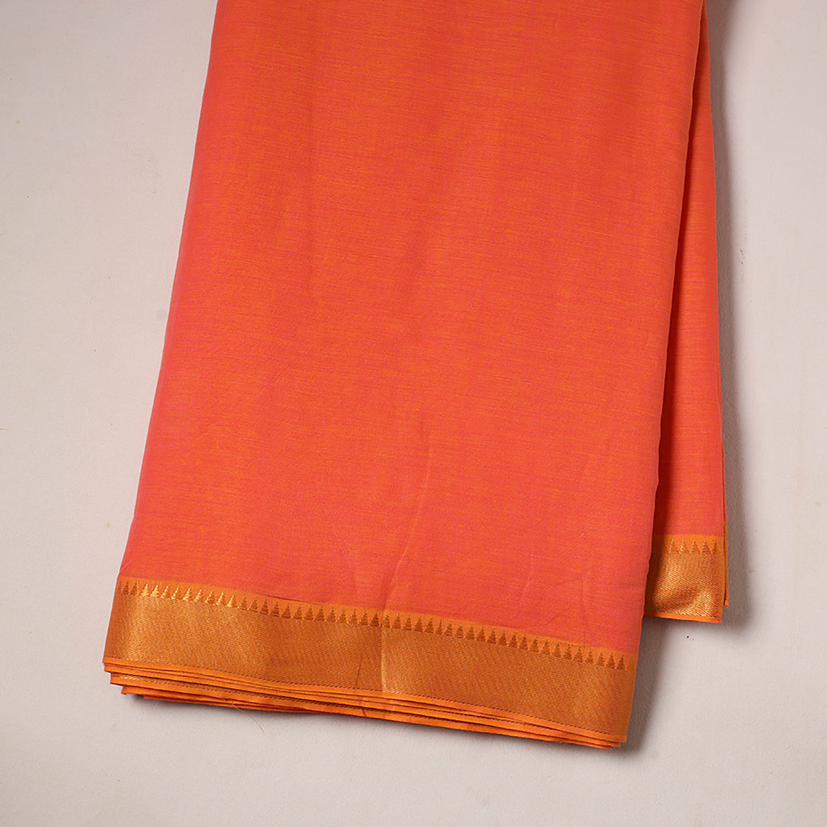 Orange - Mangalagiri Cotton Fabric with Zari Border 02