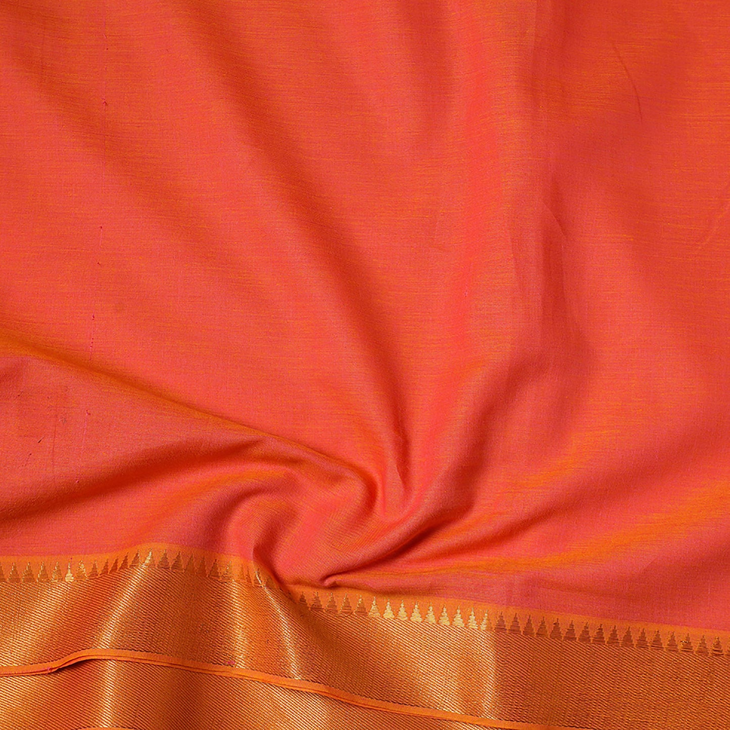 Orange - Mangalagiri Cotton Fabric with Zari Border 02