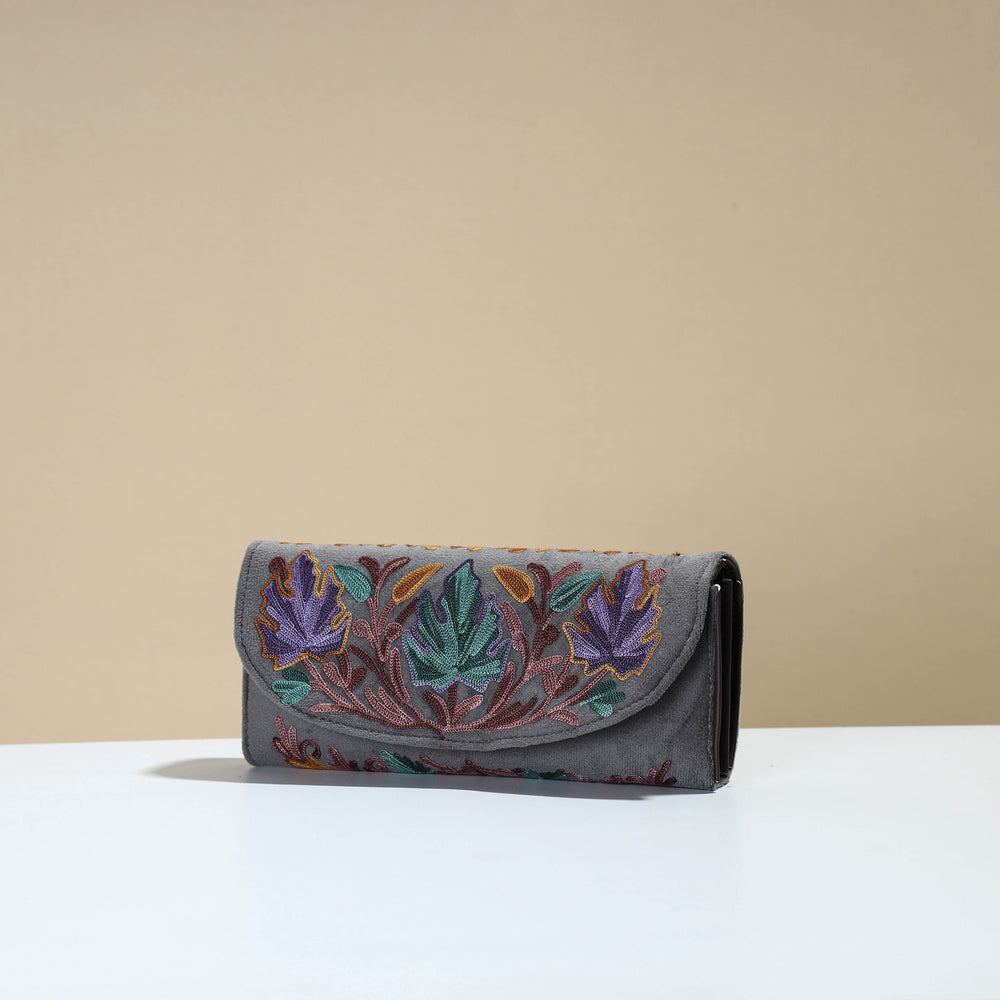 Authentic Kashmiri Crewel Embroidery Velvet Travel Wallet 77