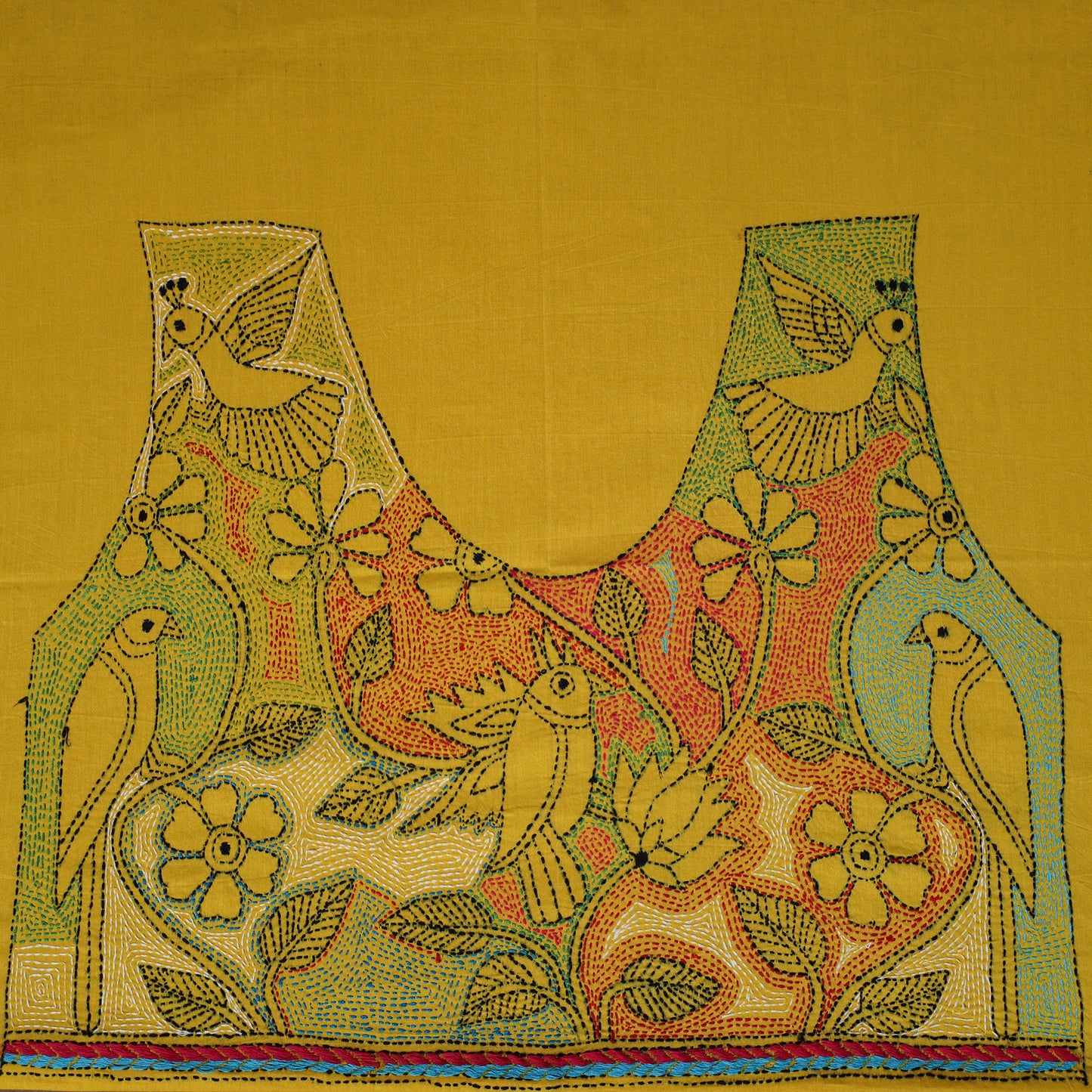 Bengal Kantha Hand Embroidered Cotton Blouse Piece 76