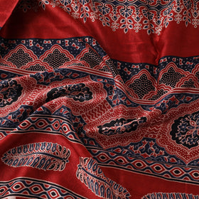 Red Natural Dyed Mashru Silk Ajrakh Print Fabric