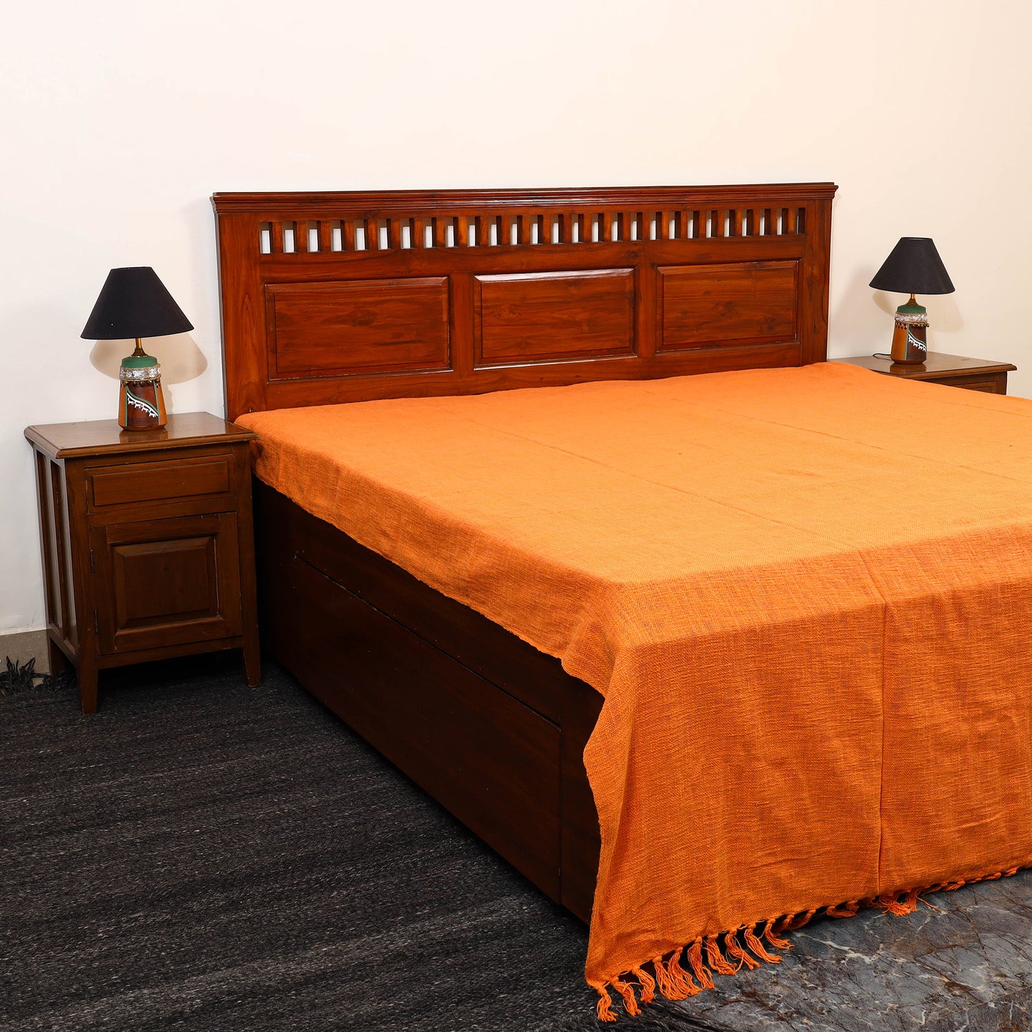 Orange - Pure Handloom Cotton Double Bed Cover from Bijnor 29