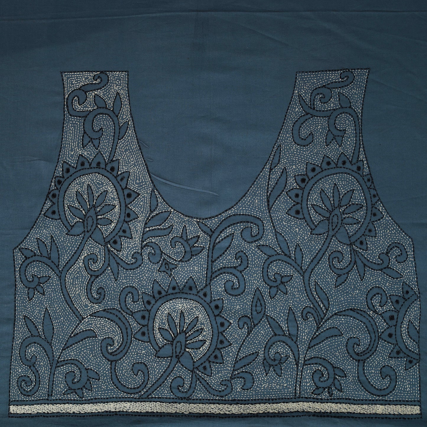 Bengal Kantha Hand Embroidered Cotton Blouse Piece 74