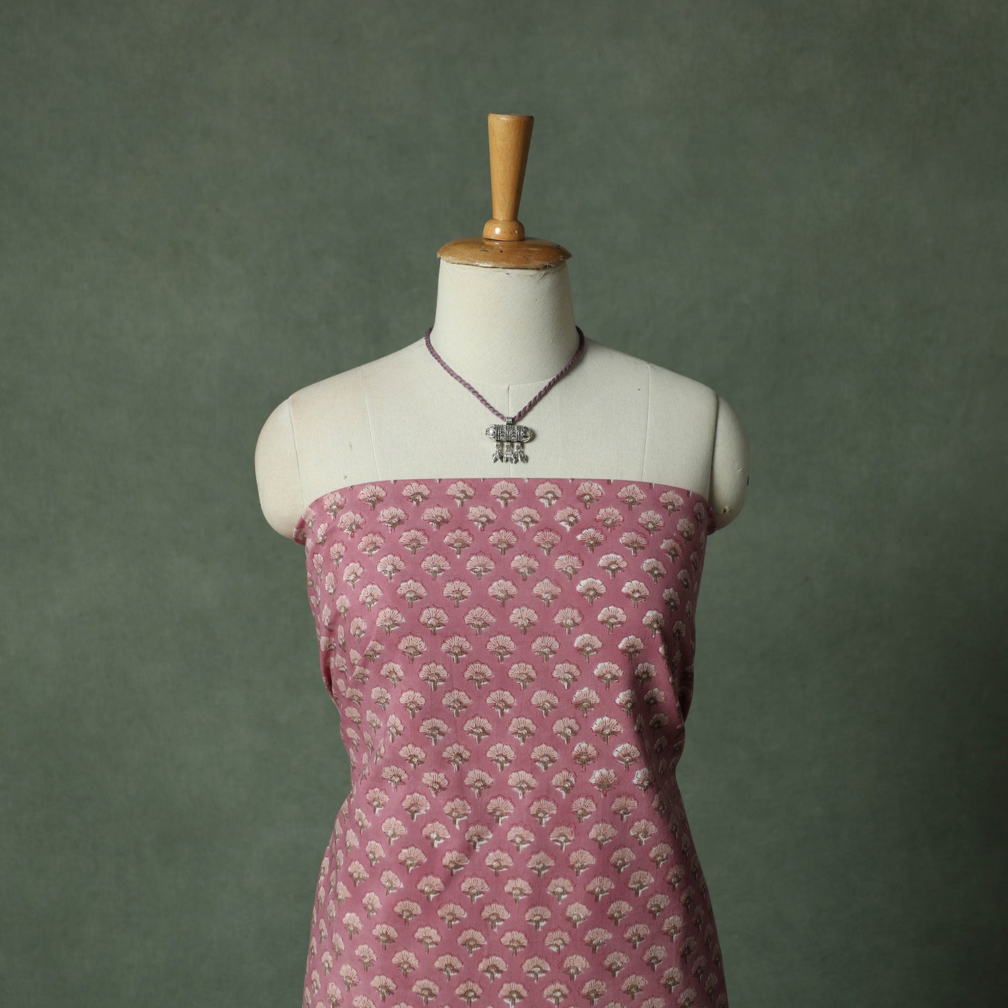 Sanganeri Hand Block Print 2pc Cotton Unstitched Dress Material Kurta Set with Jewellery 04