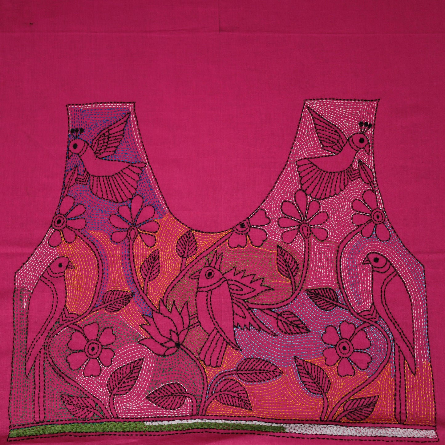 Bengal Kantha Hand Embroidered Cotton Blouse Piece 71