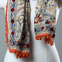 Orange - Ranihati Chanderi Silk Phulkari Embroidered Stole 185