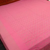 Pink - Pure Handloom Cotton Double Bed Cover from Bijnor 43