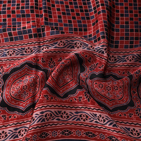 Red Natural Dyed Mashru Silk Ajrakh Print Fabric