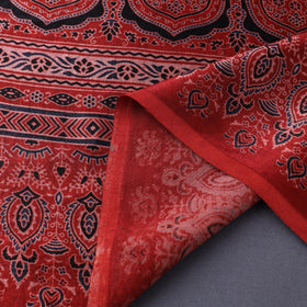 Red Natural Dyed Mashru Silk Ajrakh Print Fabric