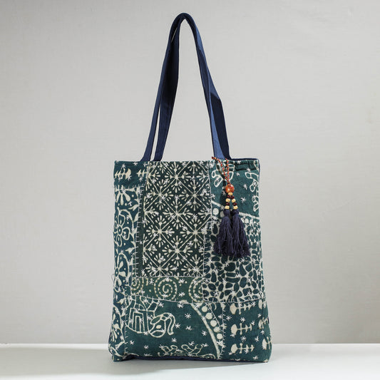 Green - Marudhara Printed Patchwork Shoulder Bag with Charm