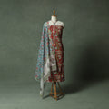 Sanganeri Hand Block Print 2pc Cotton Unstitched Dress Material Kurta Set with Jewellery 06