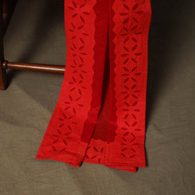 Red - Barmer Applique Cutwork Cotton 3pc Unstitched Dress Material Suit Set 01