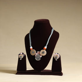 Grey - handmade gs jute fabart necklace set 13 - handcrafted