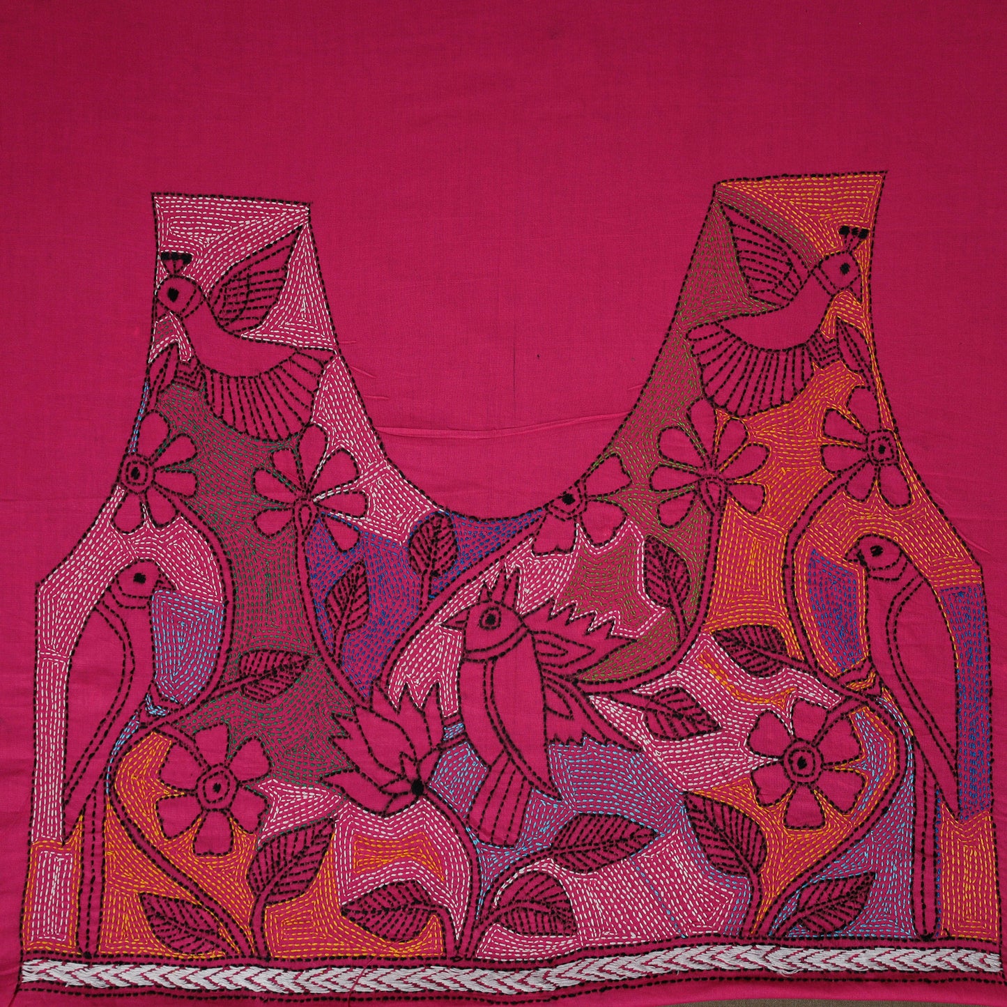 Bengal Kantha Hand Embroidered Cotton Blouse Piece 69